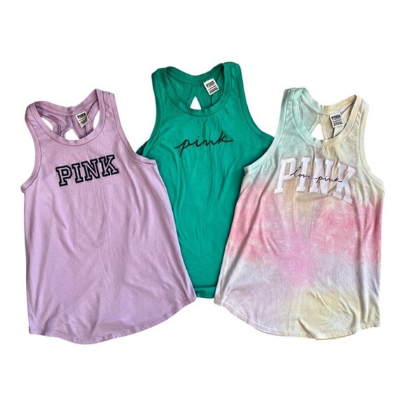 PINK Victoria's Secret Racerback Tanks! Lot of 3, XS, EUC! Purple/Green/Tie Dye - Picture 6 of 9